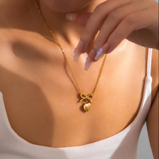 Amora Bow Heart Necklace - Zenee - Necklaces