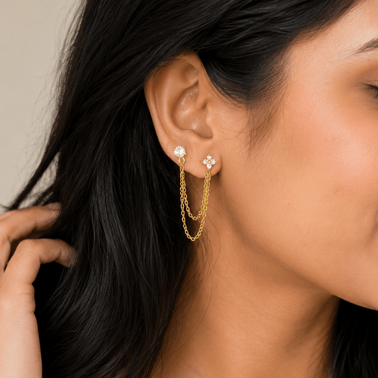 Celeste 2 - Layer Chain Stud Earrings - Zenee - Earrings