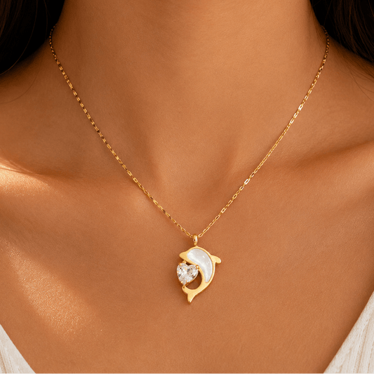Delfina Heart Dolphin Necklace - Zenee - Necklaces