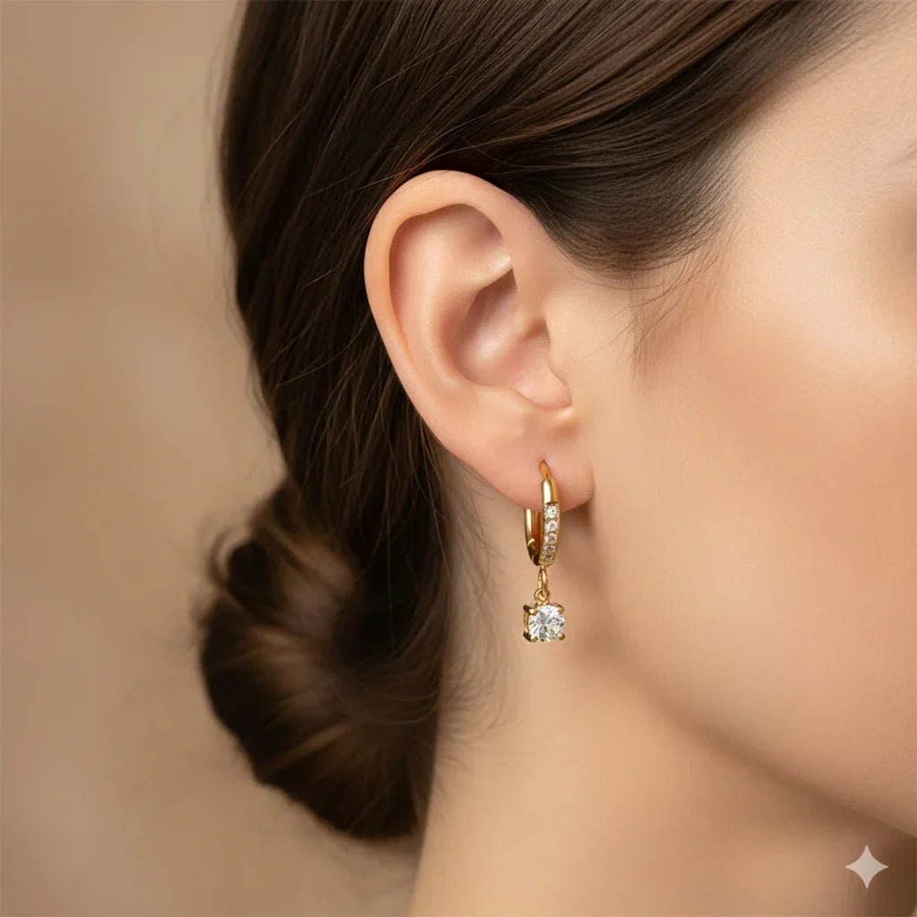 Luna Solitaire Drop Hoops - Zenee - Earrings