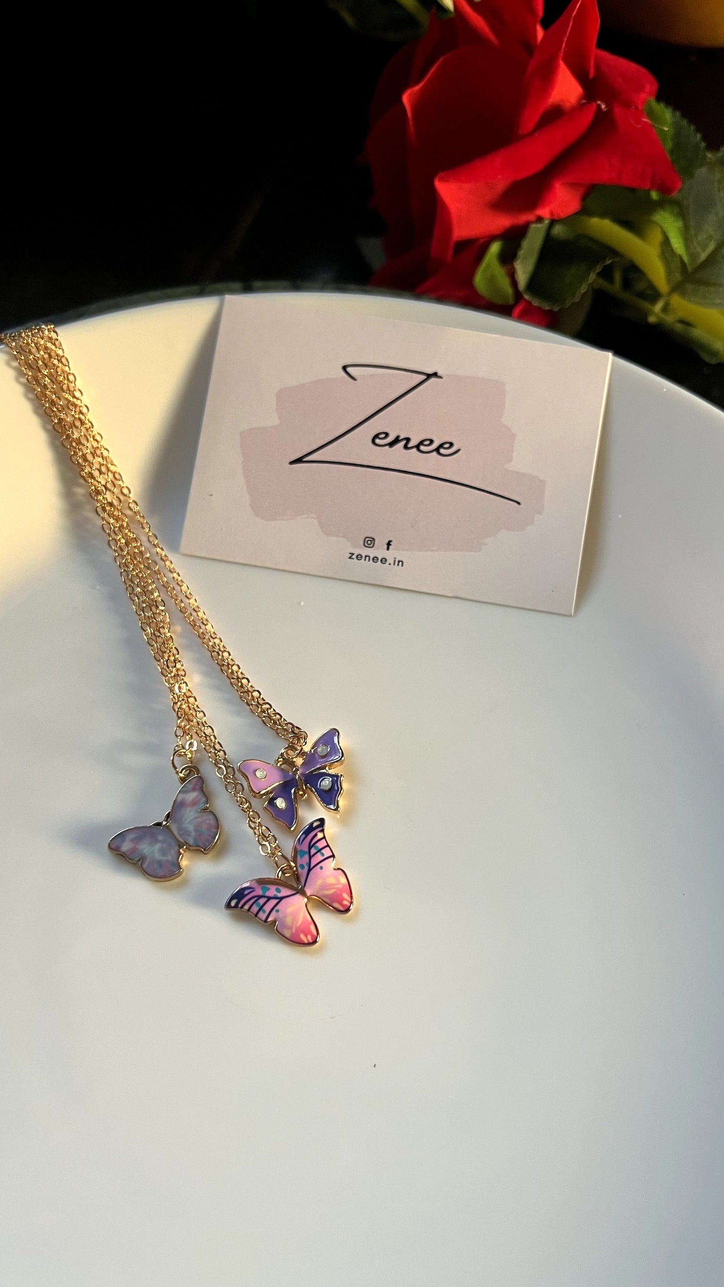 Dual Tone Enamel Butterfly Necklace