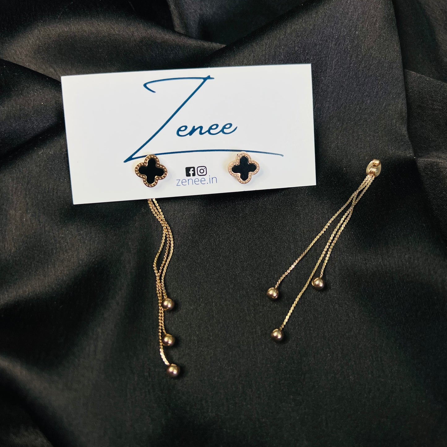 Black Clover with Hangings Earrings
