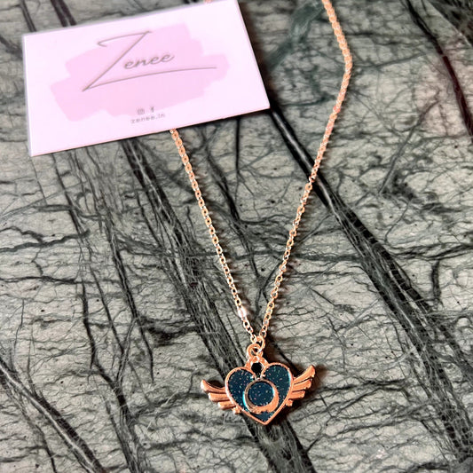 Blue Heart With Wings Necklace - Zenee.in-Necklaces
