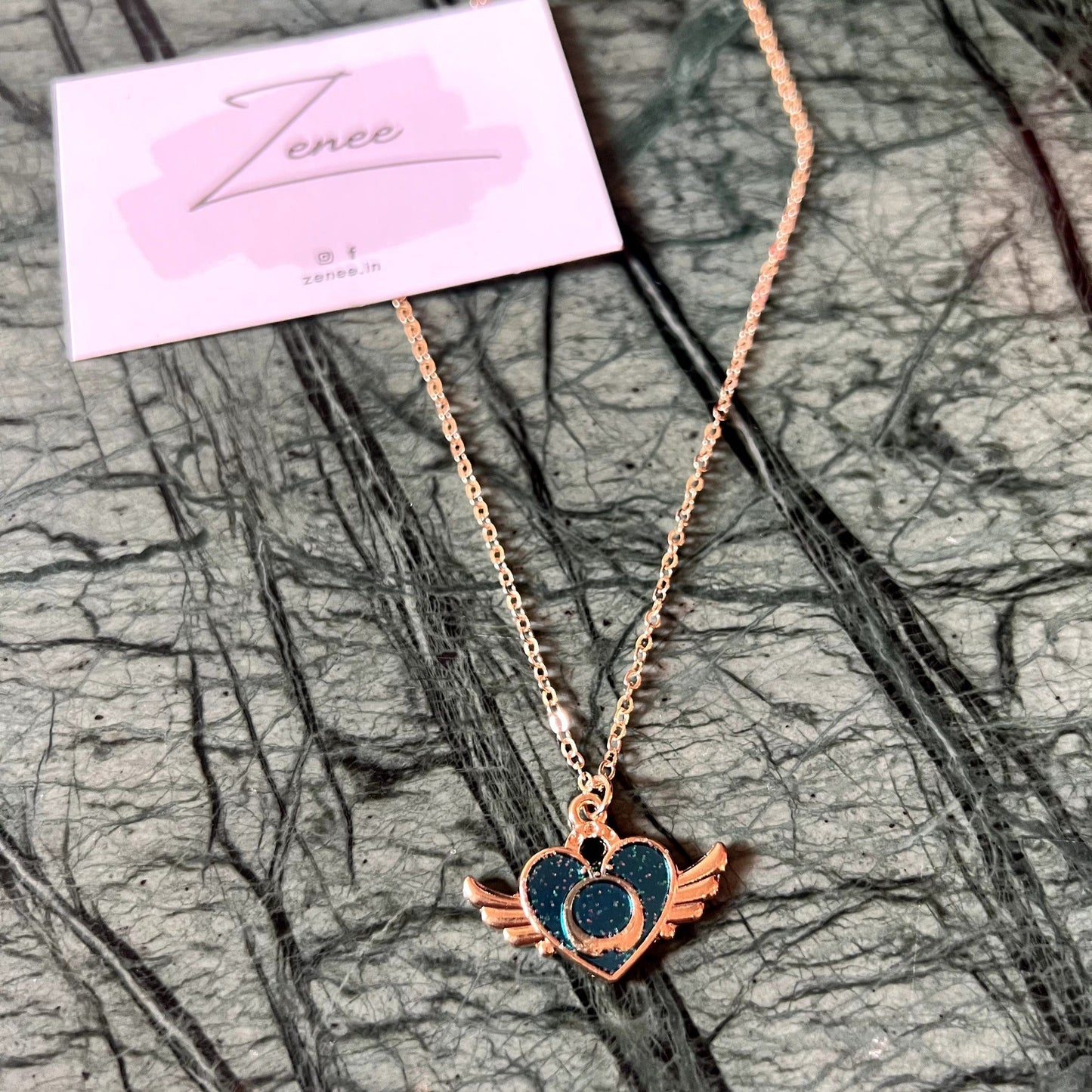Blue Heart With Wings Necklace - Zenee.in-Necklaces