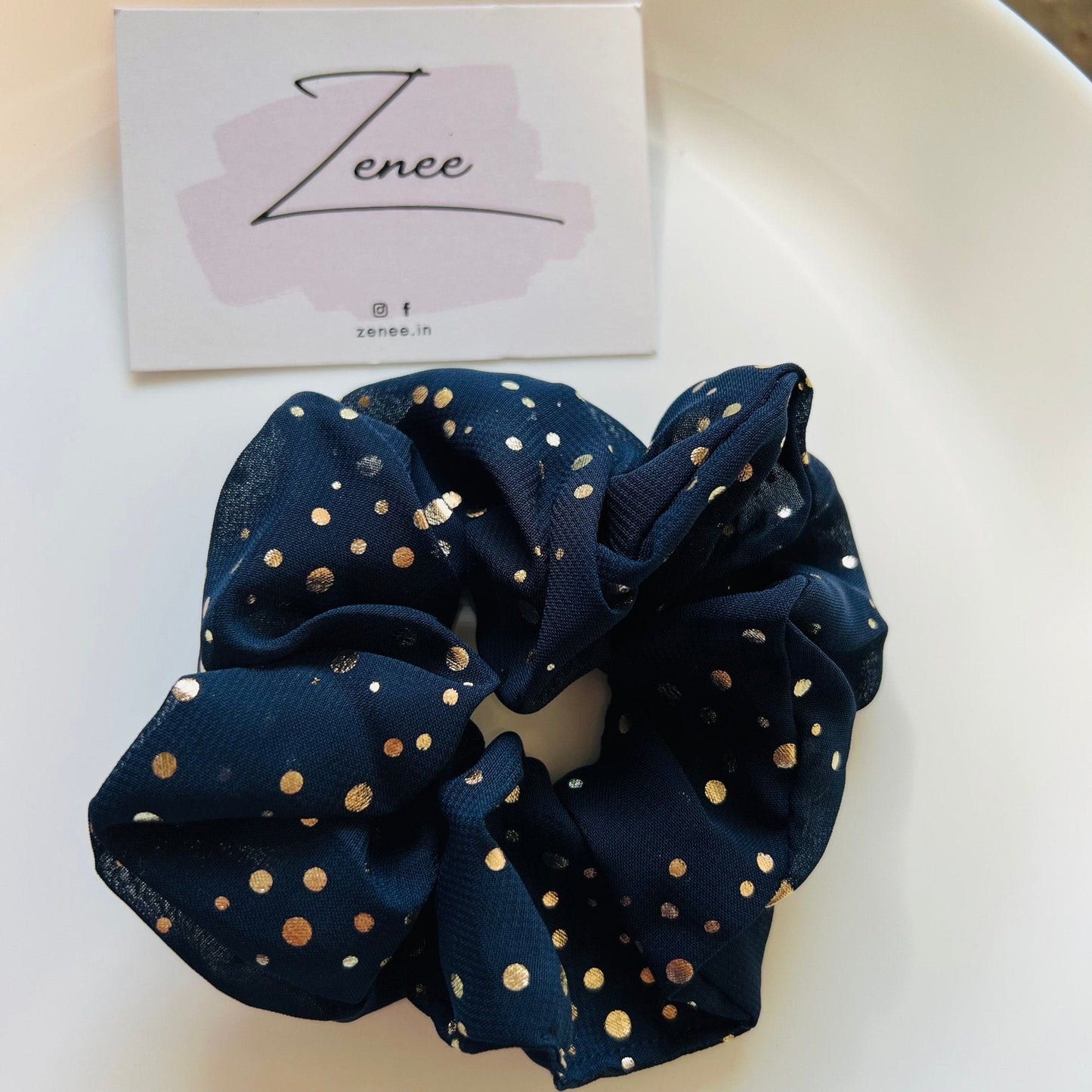 Blue Scrunchies With Glitter - Zenee.in-Hair Accessories