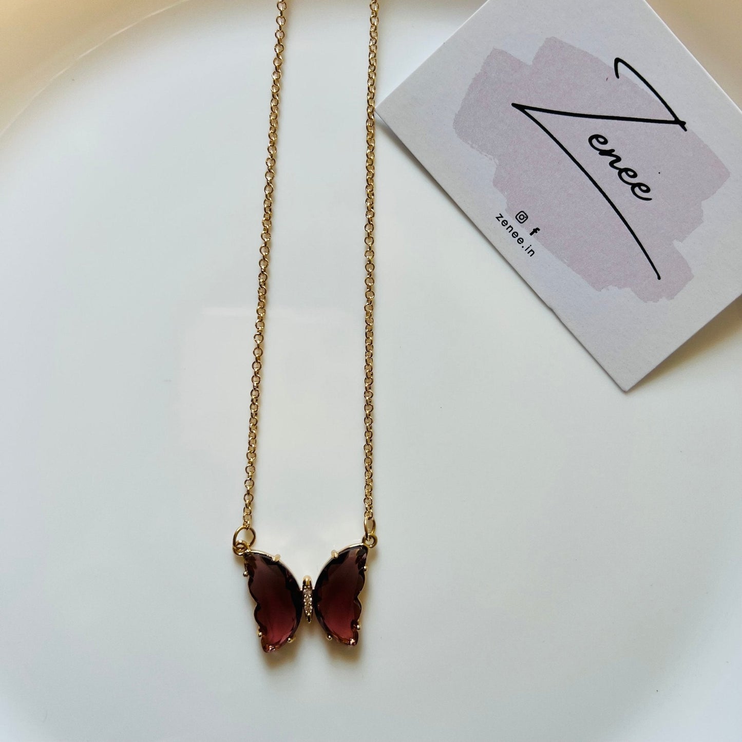 Chocolate Crystal Butterfly Necklace - Zenee.in-Necklaces