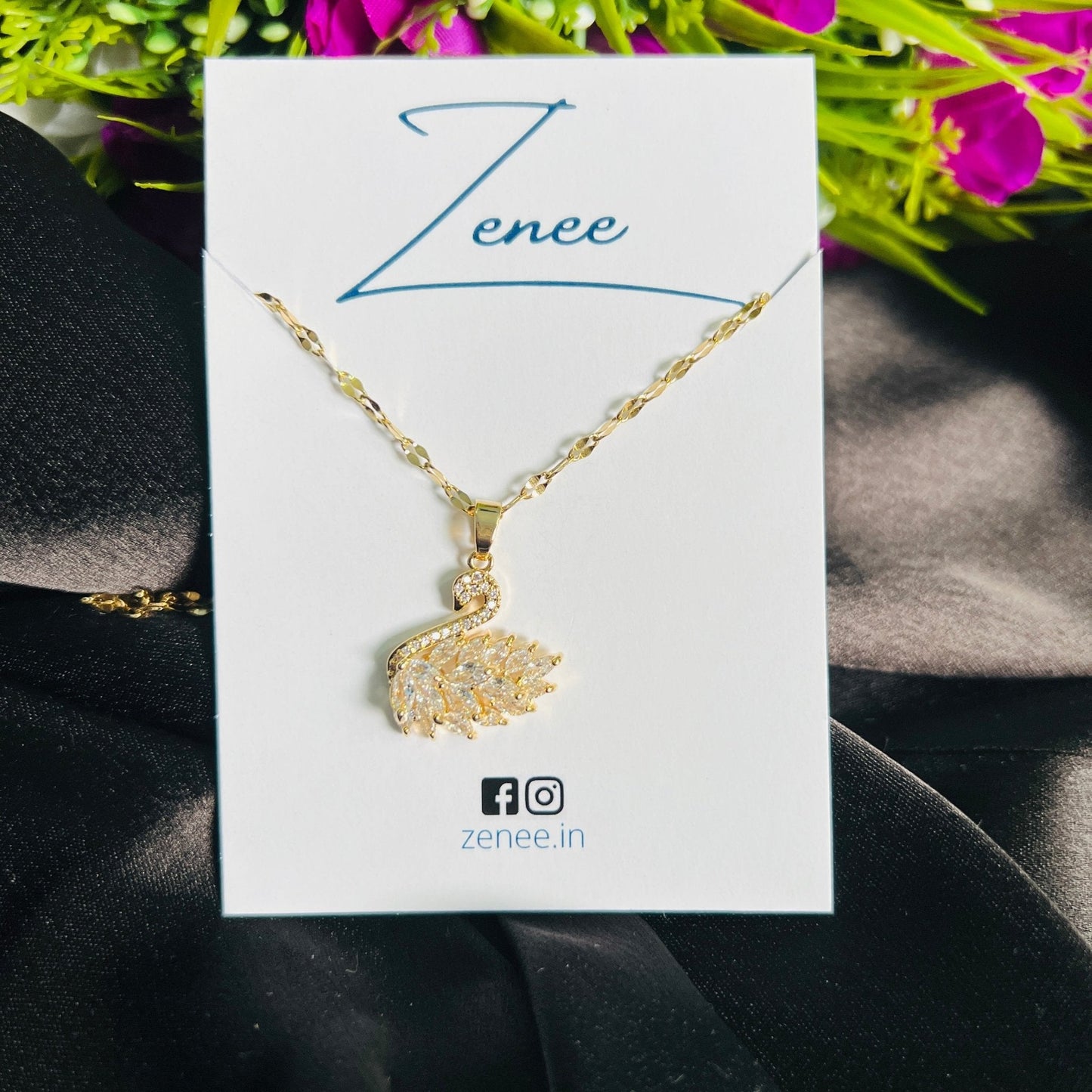 Crystal Swan Pendant Necklace - Zenee.in-Necklaces