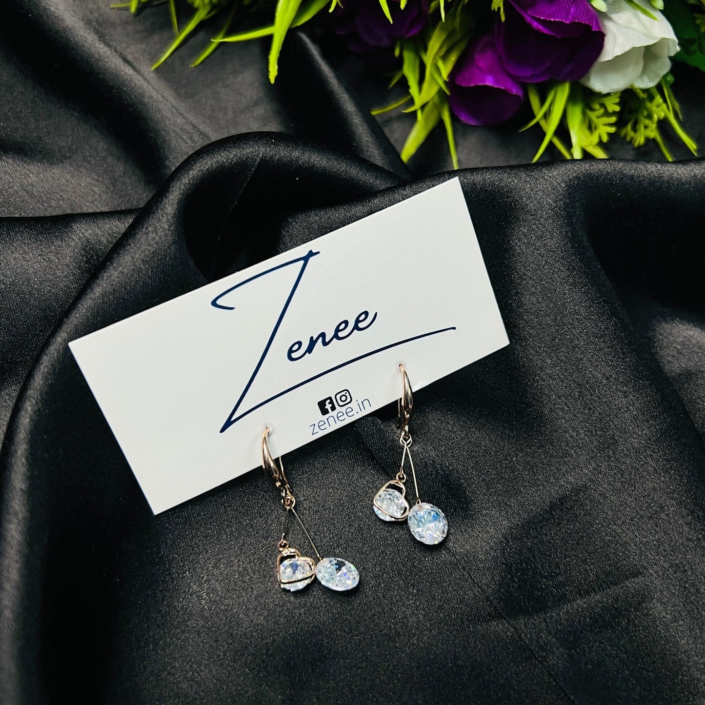 Dangling Heart And Diamond Earrings - Zenee.in-Earrings