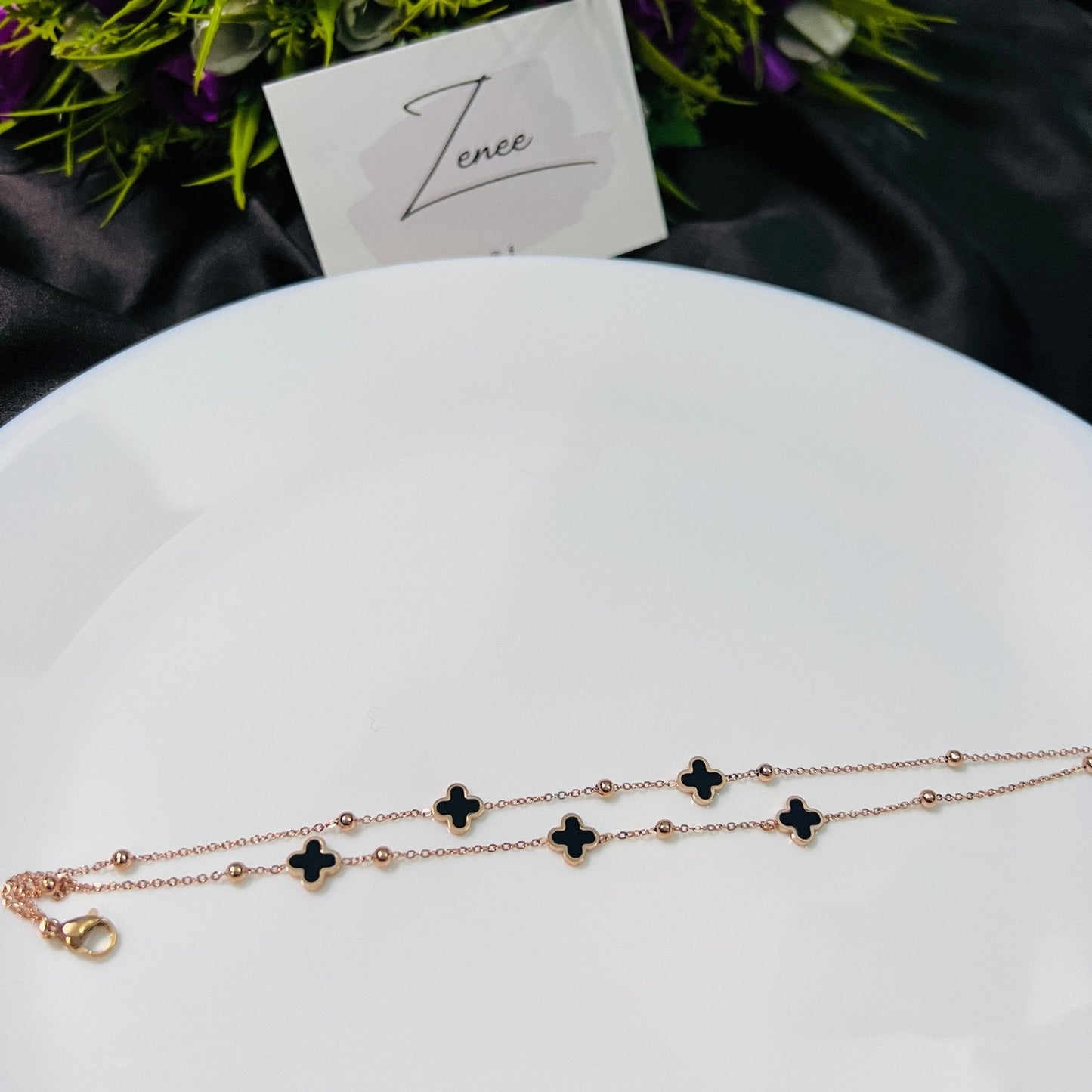Double Layer Black Small Clover Bracelet - Zenee.in-Bracelets