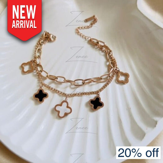 Ezra Double Layer Clover Bracelet - Zenee.in-Bracelets
