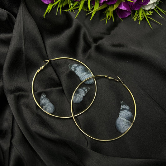 Gold Plated Black Butterfly Hoop Earrings - Zenee.in-Earrings
