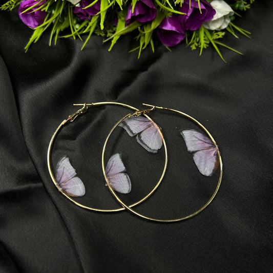 Gold Plated Voilet Butterfly Hoop Earrings - Zenee.in-Earrings