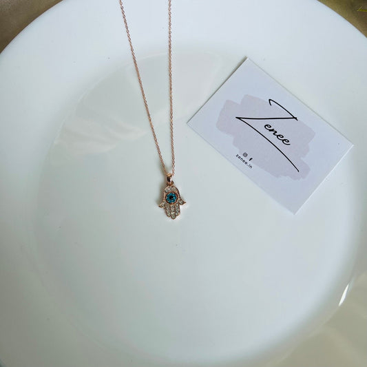 Hamsa Hand and Blue Eye Pendant Necklace - Zenee.in-Necklaces