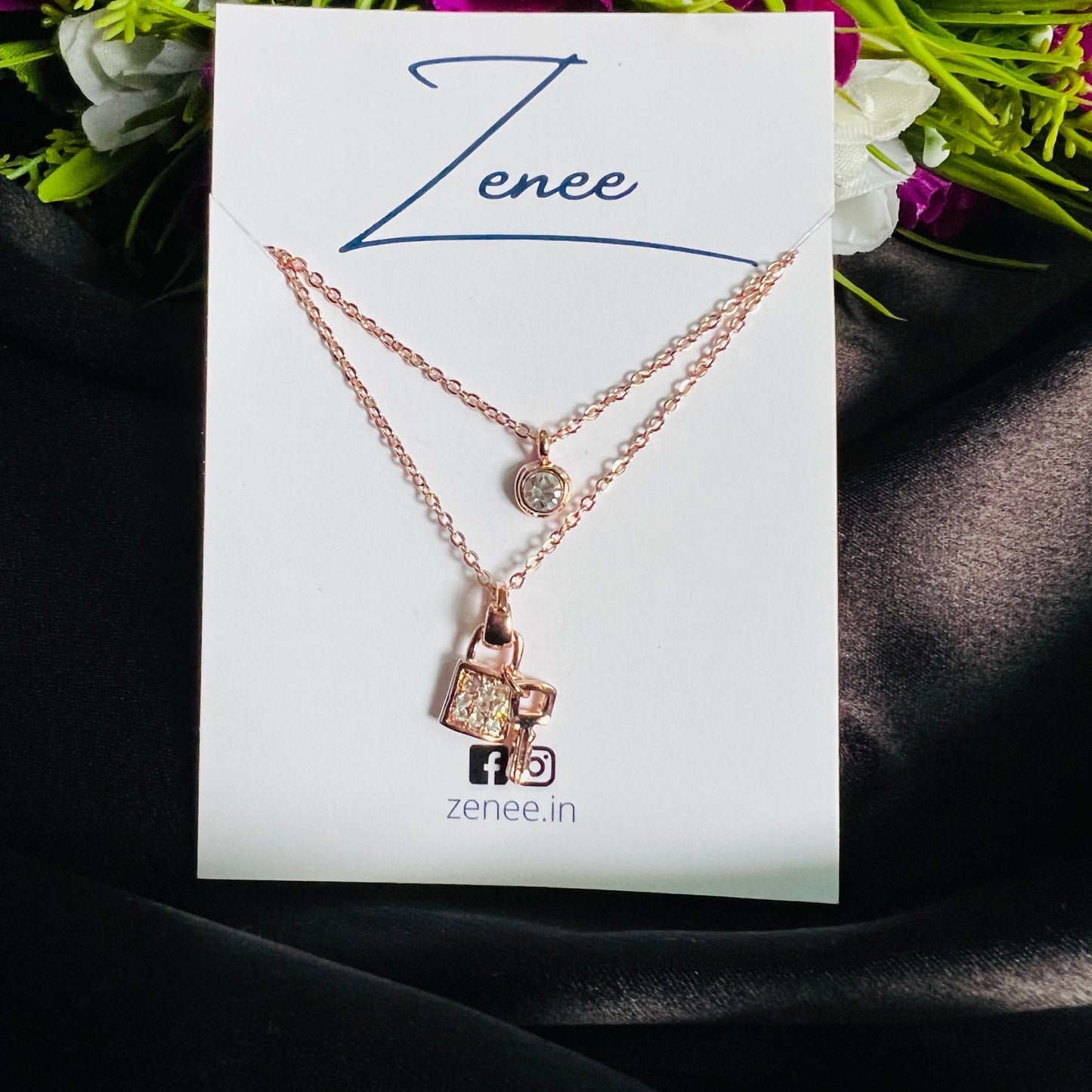 Lock And Key Pendant Double Layer Necklace - Zenee.in-Necklaces