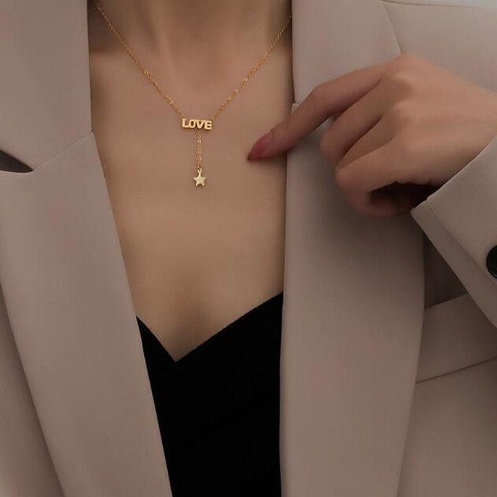 LOVE With Hanging Star Pendant Necklace - Zenee-Necklaces