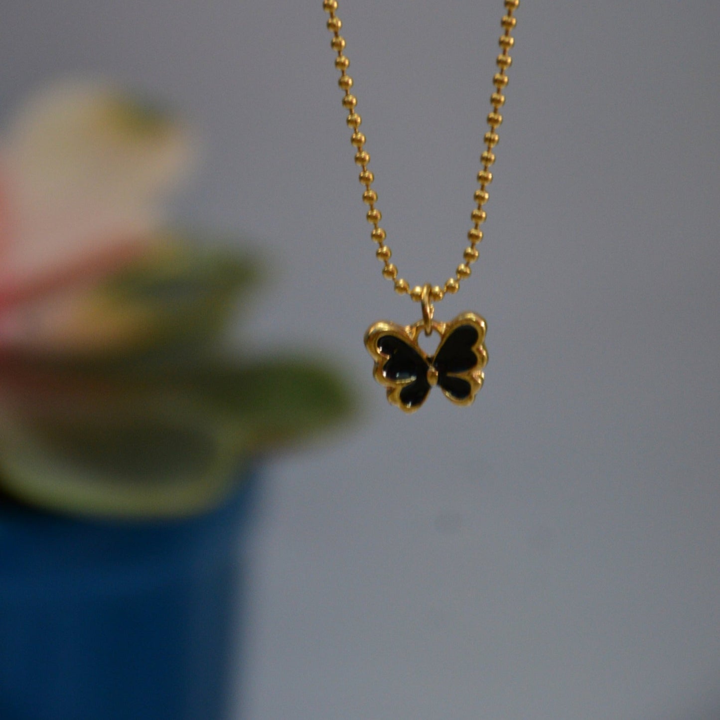 Oil Drop Metal Butterfly Pendant Necklace - Zenee.in-Necklaces