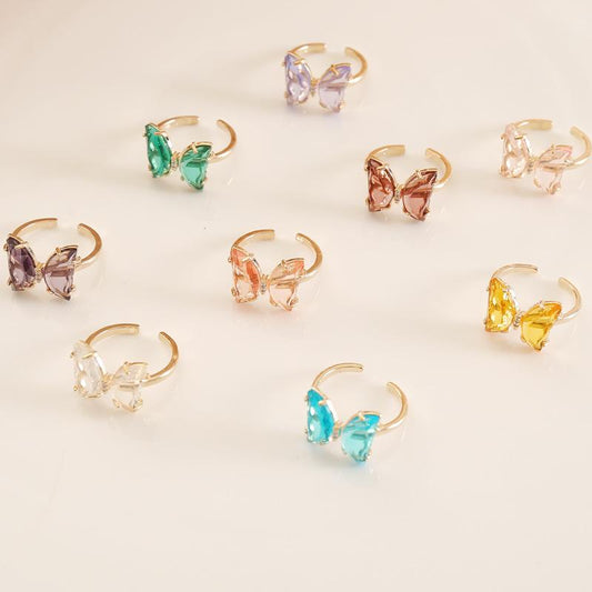 Turquoise Crystal Dainty Butterfly Ring - Zenee.in-Rings
