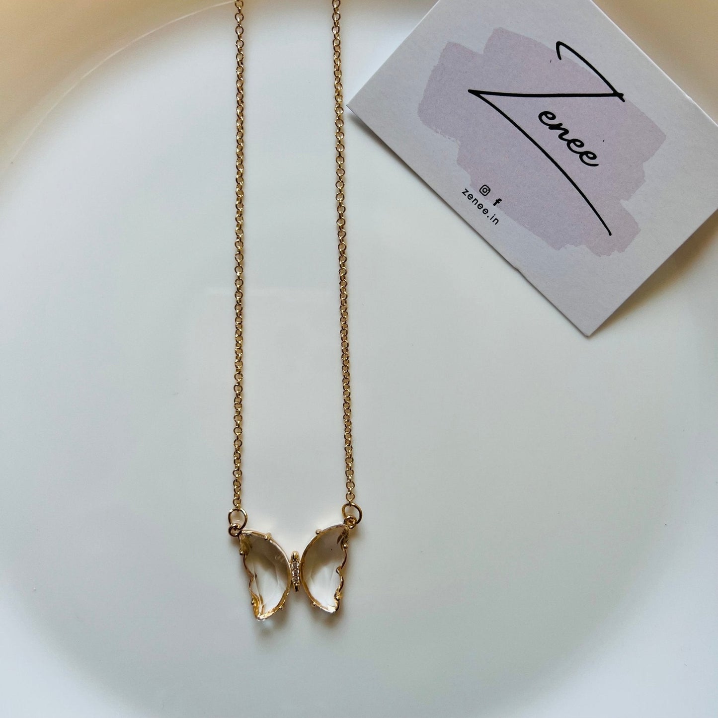 White Crystal Butterfly Necklace - Zenee.in-Necklaces