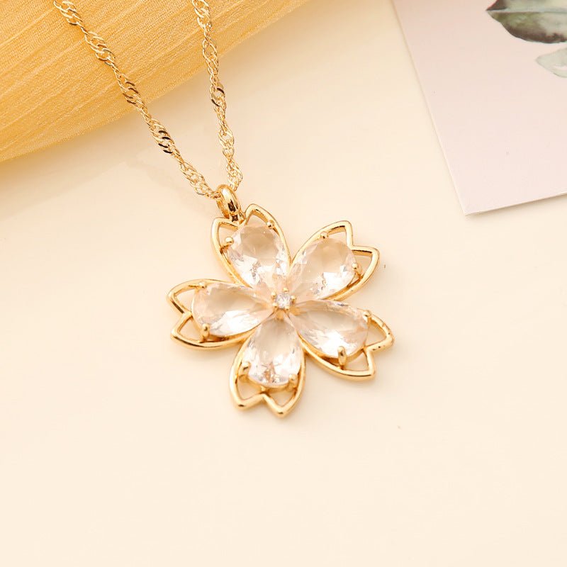 White Crystal Flower Necklace - Zenee.in-Necklaces