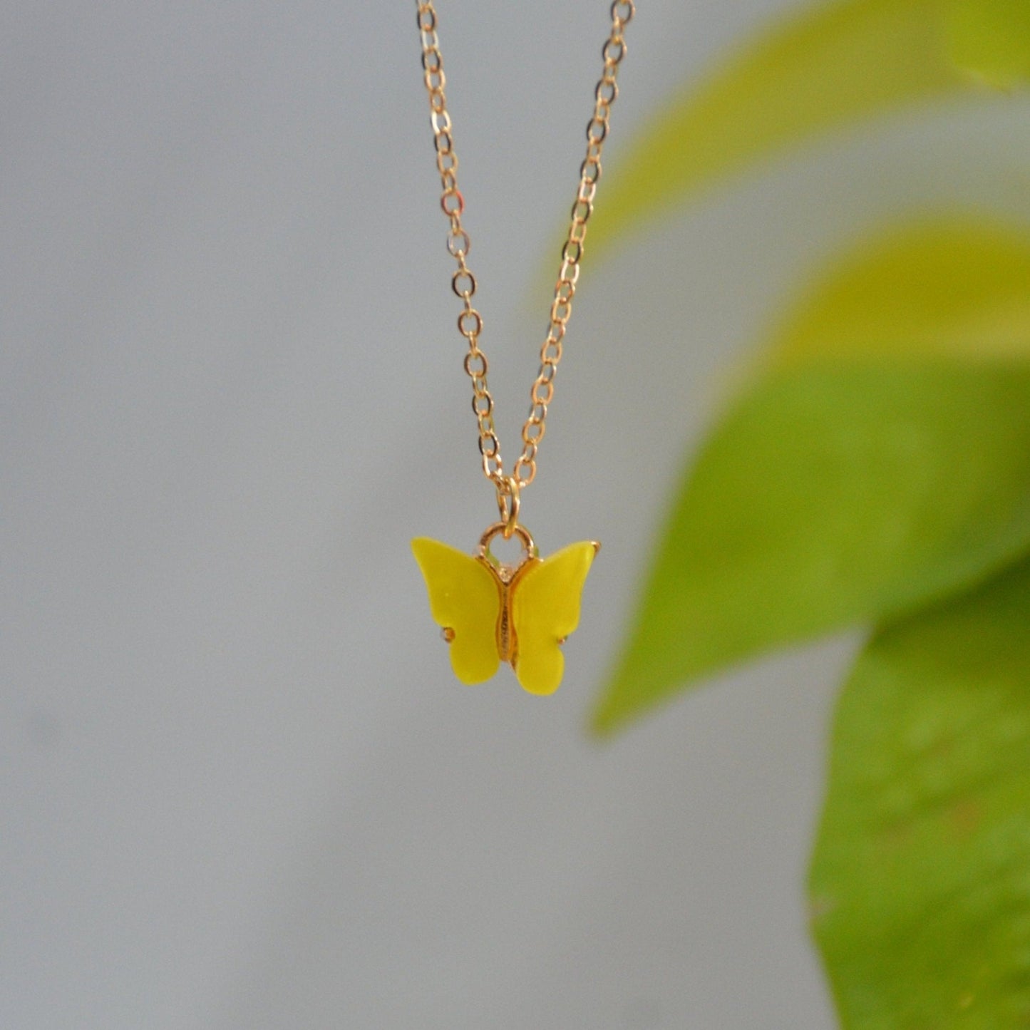 Yellow Acrylic Butterfly Pendant Necklace - Zenee.in-Necklaces