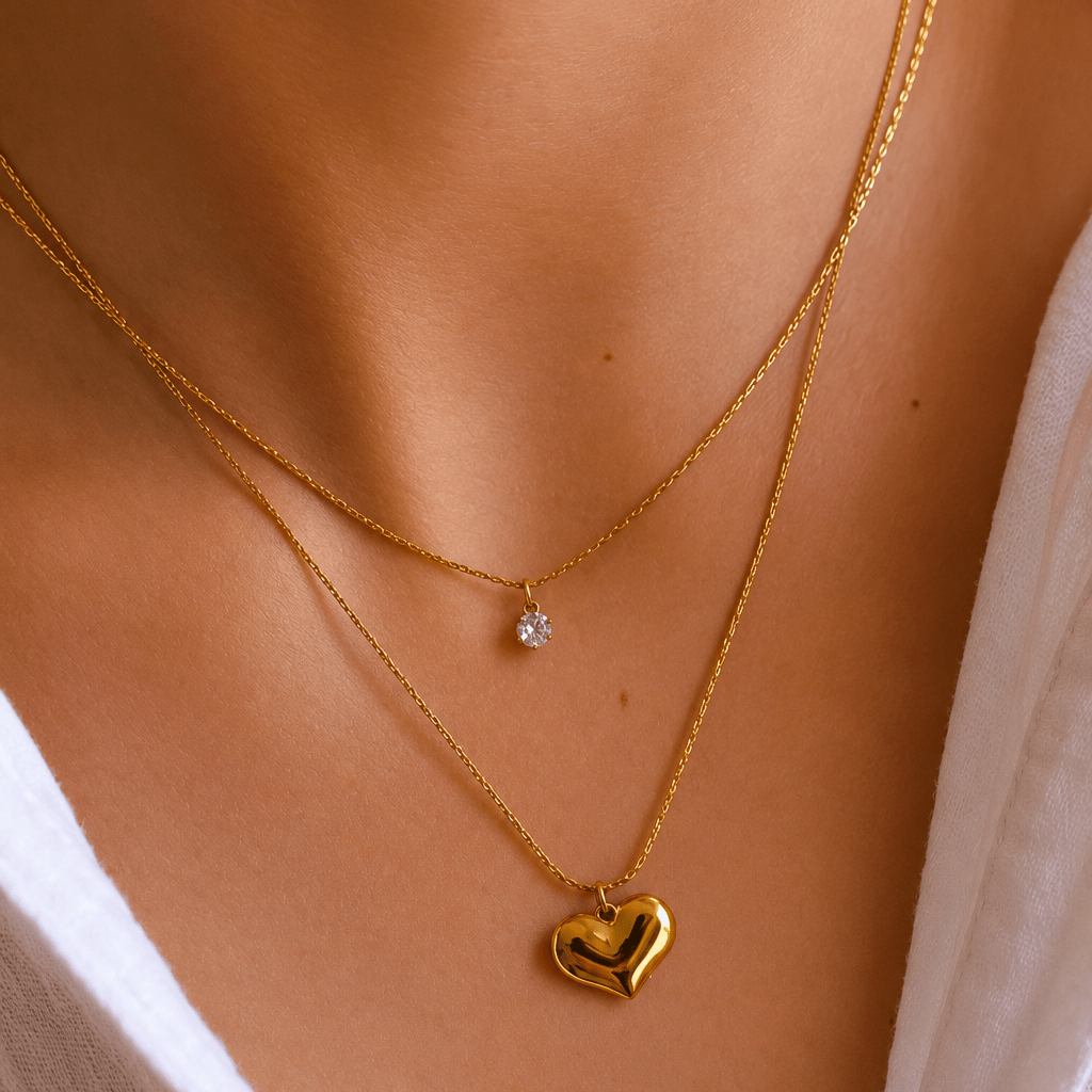 Amora Layered Heart Necklace - Zenee-Necklaces