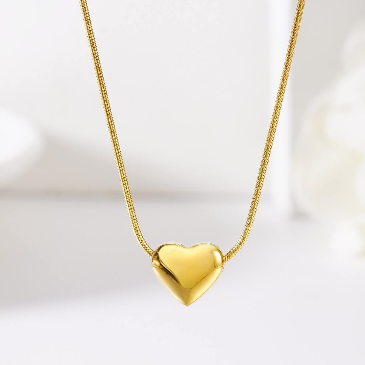 Amora Puffy Heart Snake Chain Necklace - Zenee - Necklaces