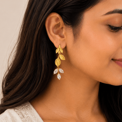 Aurielle Leaf Drop Earrings - Zenee-Earrings