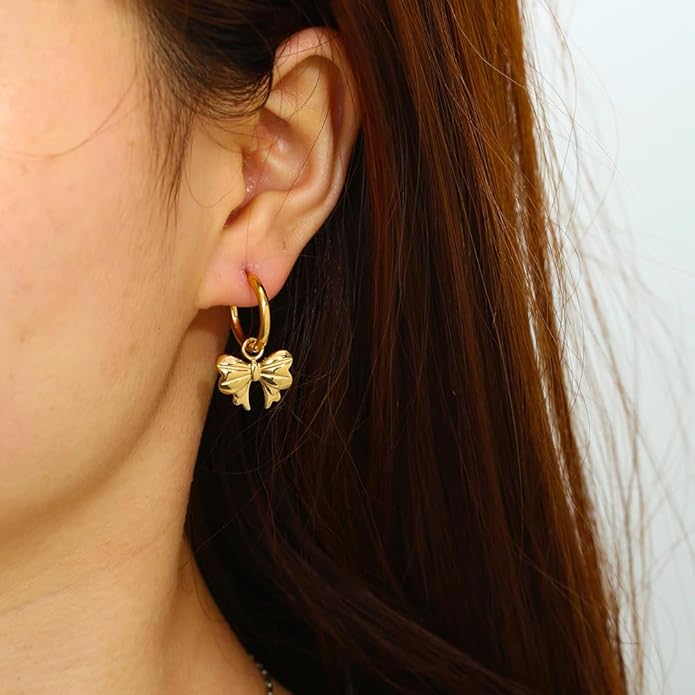 Bella Bow Charm Hoops - Zenee - Earrings