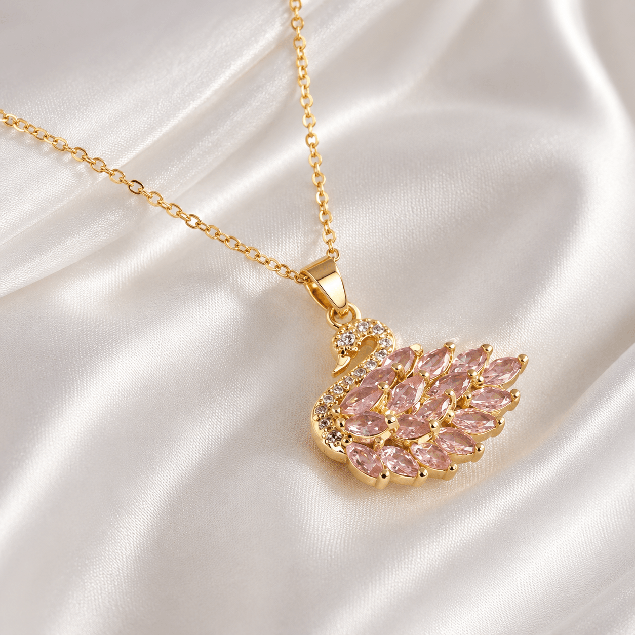 Blush Swan Pendant Necklace - Zenee-Necklaces