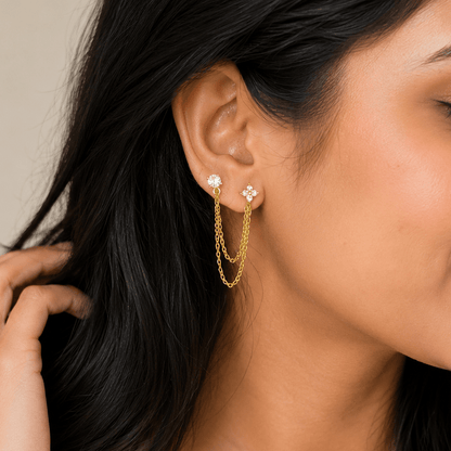 Celeste 2 - Layer Chain Stud Earrings - Zenee - Earrings