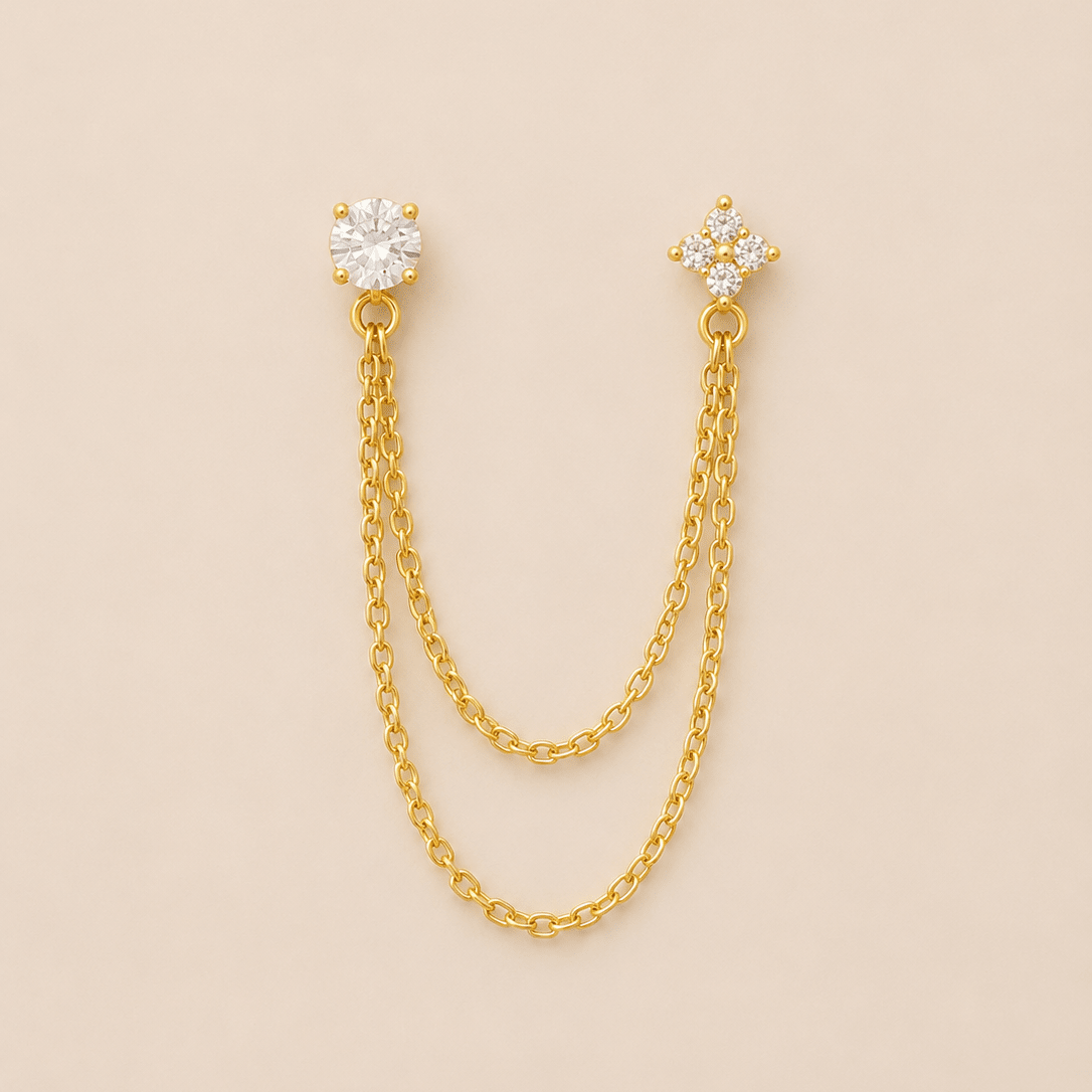Celeste 2 - Layer Chain Stud Earrings - Zenee - Earrings