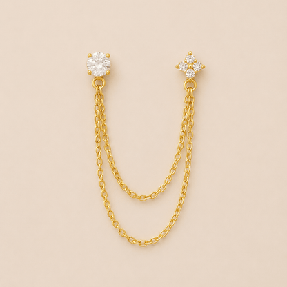 Celeste 2 - Layer Chain Stud Earrings - Zenee - Earrings
