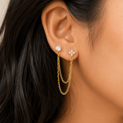 Celeste 2 - Layer Chain Stud Earrings - Zenee - Earrings