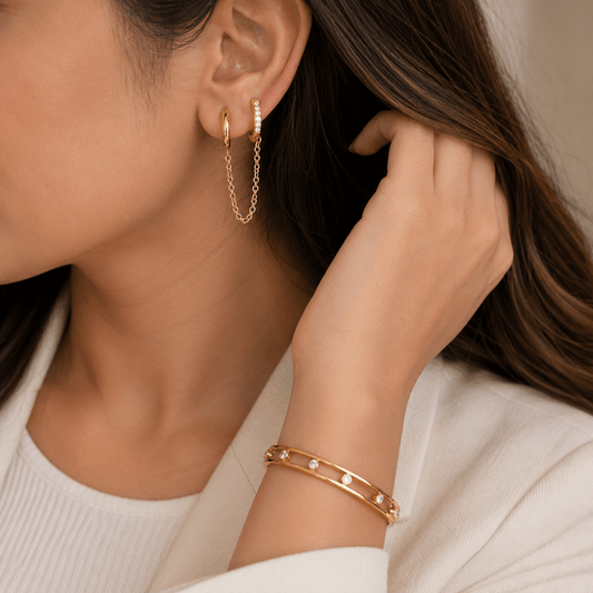 Celeste Dual Hoop Chain Earrings - Zenee - Earrings