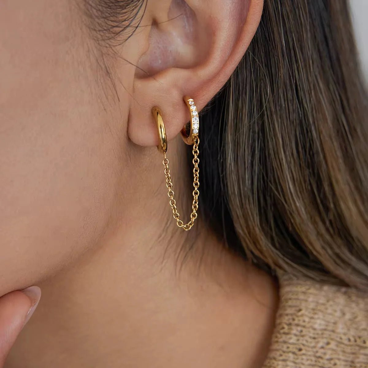 Celeste Dual Hoop Chain Earrings - Zenee - Earrings