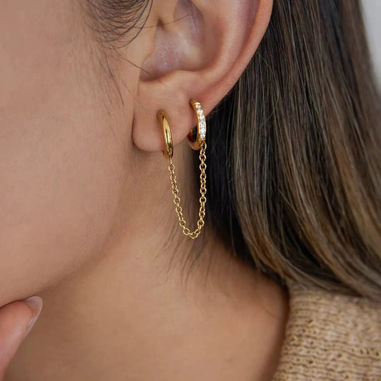 Celeste Dual Hoop Chain Earrings - Zenee - Earrings