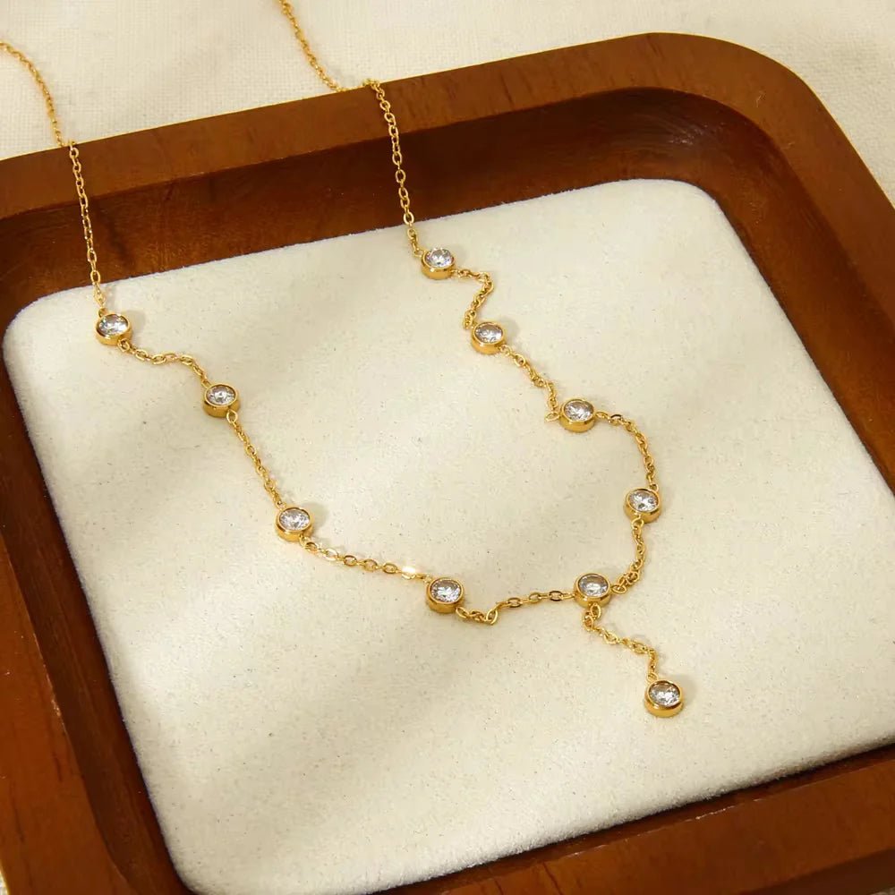 Celestia Crystal Drop Station Necklace - Zenee - Necklaces