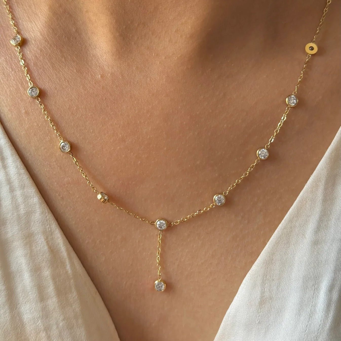 Celestia Crystal Drop Station Necklace - Zenee - Necklaces