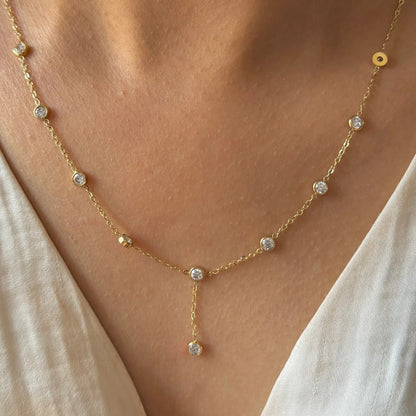Celestia Crystal Drop Station Necklace - Zenee - Necklaces
