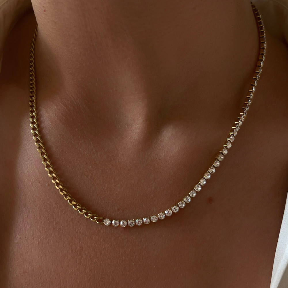 Celestia Half Tennis Chain Necklace - Zenee - Necklaces
