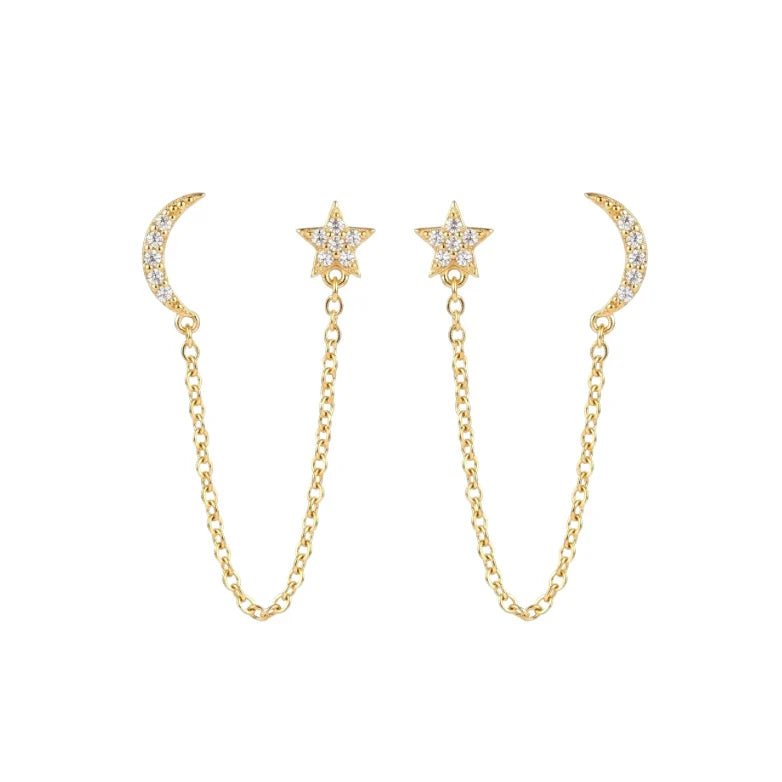 Celestial Duo Chain Earrings - Zenee - Earrings