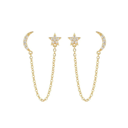 Celestial Duo Chain Earrings - Zenee - Earrings