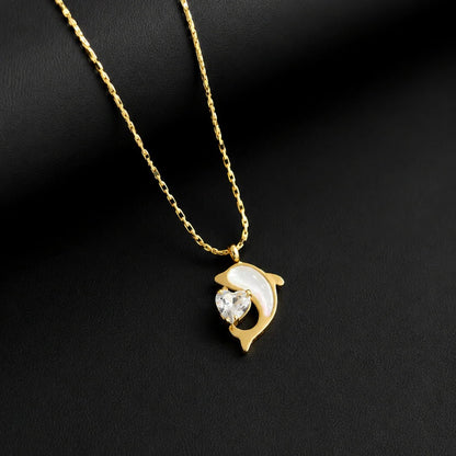 Delfina Heart Dolphin Necklace - Zenee - Necklaces