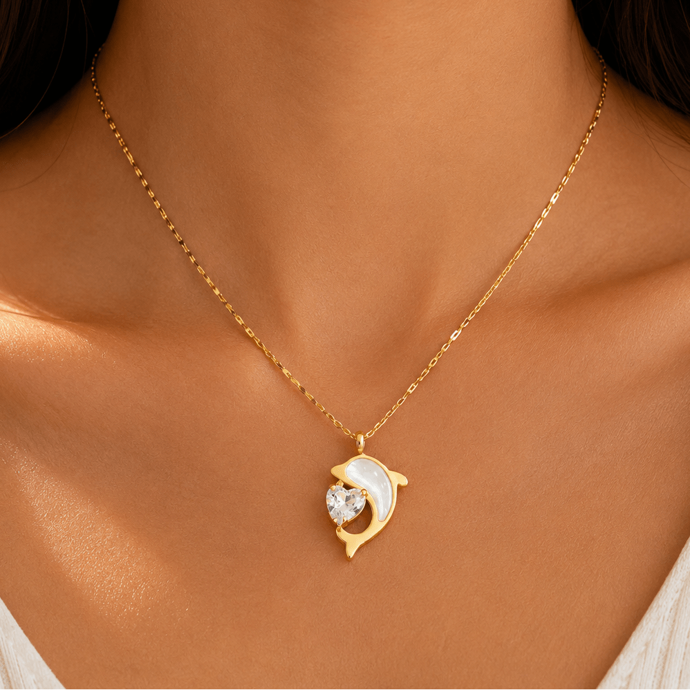 Delfina Heart Dolphin Necklace - Zenee - Necklaces