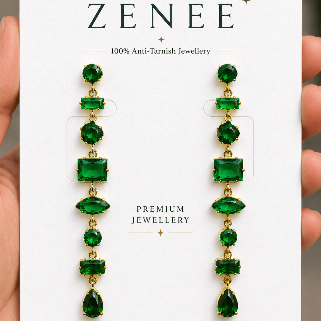 Emerald Cascade Earrings - Zenee - Earrings