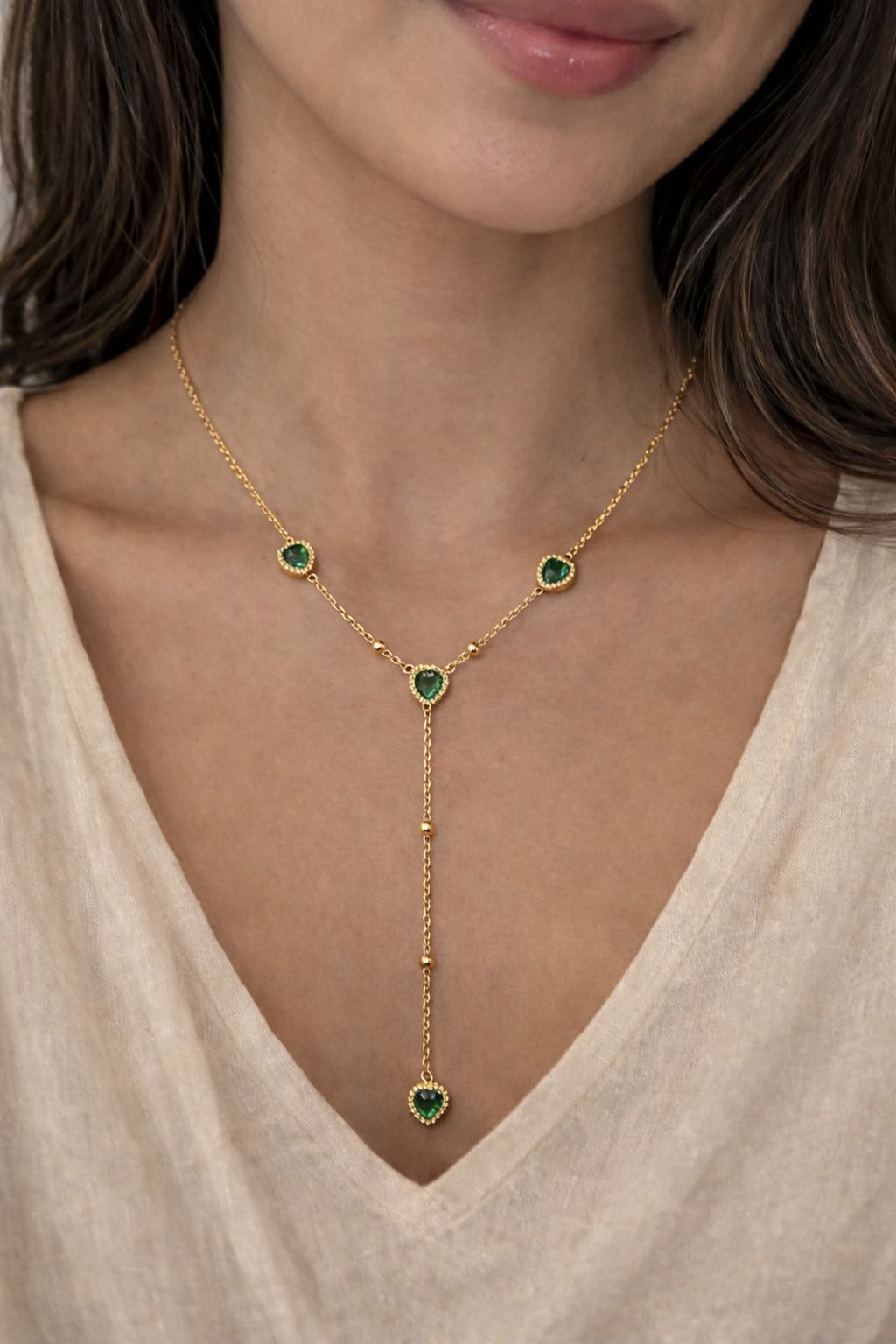 Emerald Drop Lariat Necklace - Zenee - Necklaces