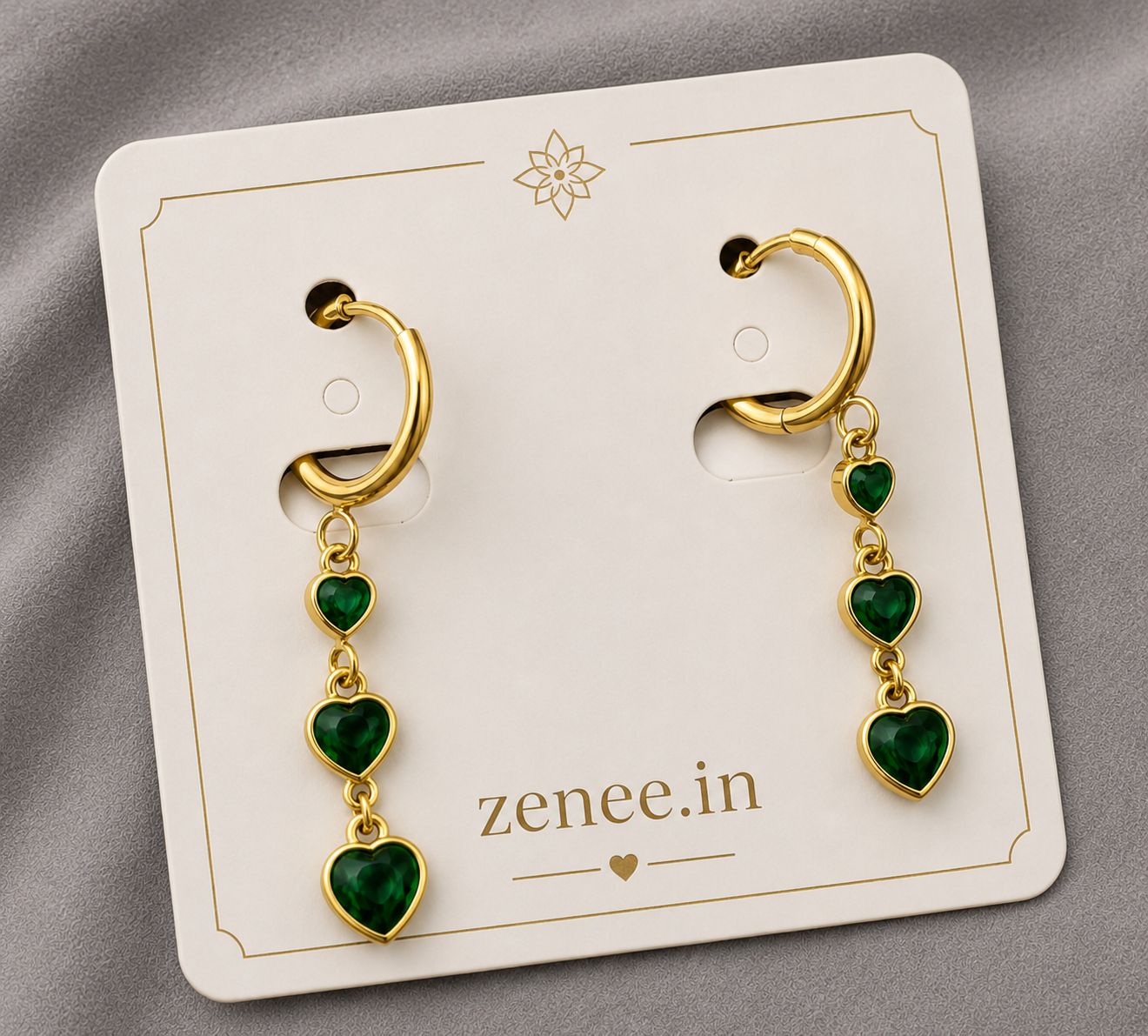 Emerelle Heart Drop Hoops - Zenee - Earrings