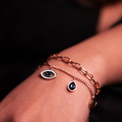 Evil Eye And Sapphire Double Layer Link Bracelet - Zenee - Bracelets