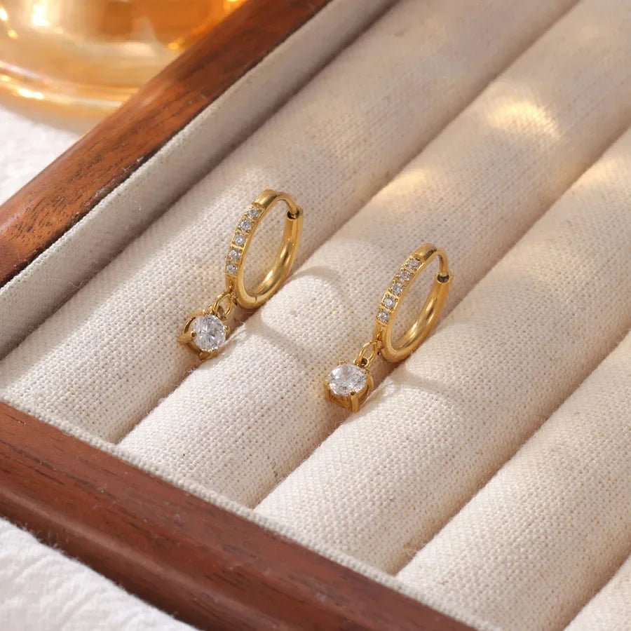 Luna Solitaire Drop Hoops - Zenee - Earrings