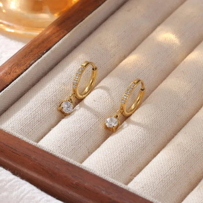 Luna Solitaire Drop Hoops - Zenee - Earrings